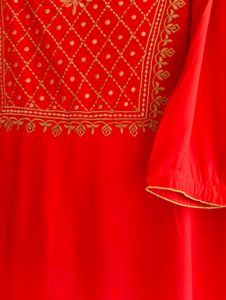 Red Embroidered Kurta