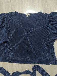 Navy Blue Pleated Wrap Top