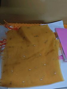 Elegant Yellow Dupatta with Silver Embellishments
