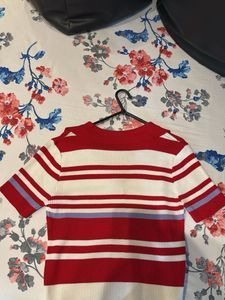 Striped Collared Knit Top