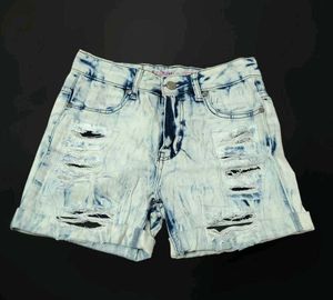 Distressed Acid Wash Denim Shorts