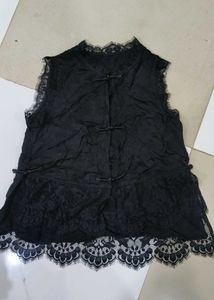 Elegant Black Lace Sleeveless Blouse