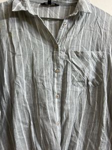 Grey Striped Wrap Front Shirt