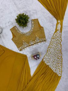Teal &amp; Silver Embellished Saree