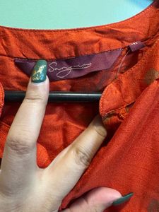 Sangria Orange Gold Foil Kurta – Size M