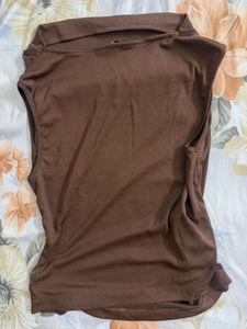 Chic Brown Draped Sleeveless Top