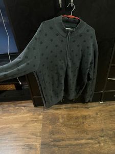 Men's Grey Patterned Zip-Up Cardigan