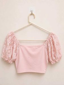 Sheer Lace Puff Sleeve Crop Top