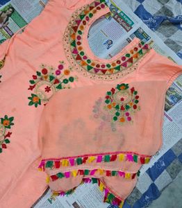 Peach Embroidered Kurta Set with Patiala Pants