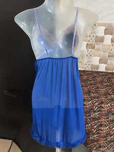 Blue Teddy Nightdress with Fur Trim
