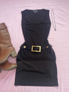 Sleek Black Belted Top& Skirt combo