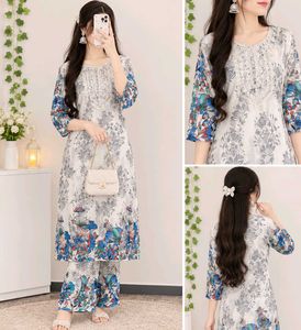 White Kurta with Floral Print