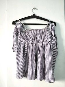 Striped Cold Shoulder Top with Embroidery 🌷