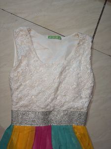 Colorful Rainbow Skirt with Lace Top