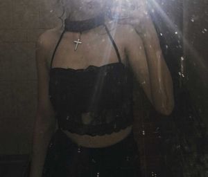 Goth Velvet Halter Top with Cross Charm