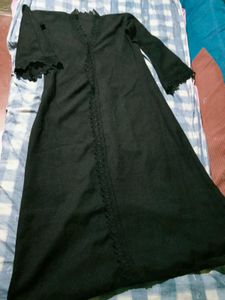 Elegant Black Abaya with Lace Trim