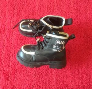 Black Lace-Up Ankle Boots kids(size-29)
