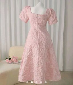 Pink Puff Sleeve Midi Dress Large Size