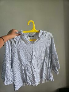 Women's Blue &amp; White Striped Cotton Blend