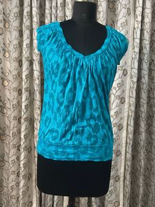 Blue Animal Print V-Neck Top