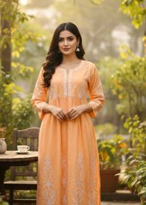 Elegant Peach Embroidered Kurta