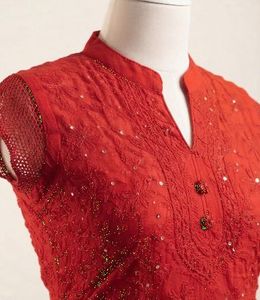 Stunning Red Embroidered Kurta