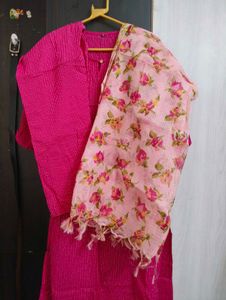 Beautiful pink suit with pant and dupatta