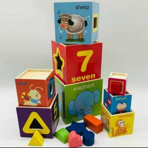 Wooden Shape Sorting Stacking Blocks Toy 8