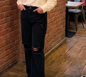 Black Ripped Wide Leg Jeans