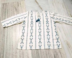 White Kurta with Blue Print