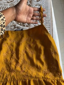 Mustard Embroidered Peplum Top
