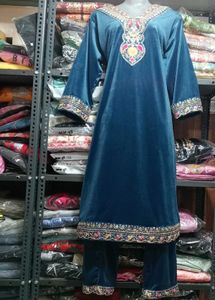 V Neck Embroidery Work Kurti Set