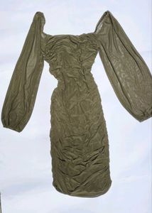Mesh Ruched Long Sleeve Dress