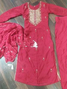 Stunning Red Embroidered Kurta Set