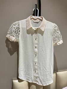 White Chiffon Shirt with Statement Embroidered Sle