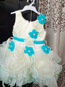 Elegant Turquoise &amp; White Flower Girl Dress