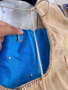 Beautiful Blue Saree With Stiched Blouse