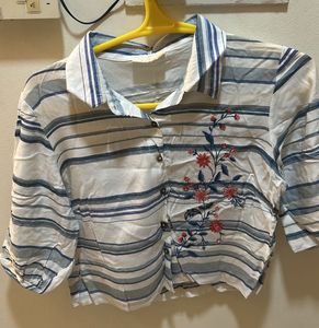 Striped Embroidered Cropped Top