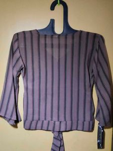 Striped Button-Down Top with Tie Waist