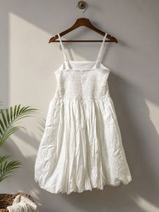 White Smocked Strappy Dress