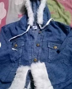 Stylish Denim Jacket with Fur Hood