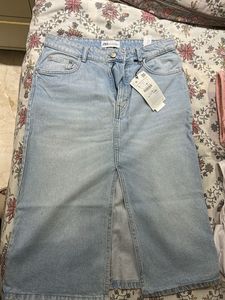 ZARA Denim Midi Skirt size L