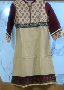 Beige and Maroon Kurta churidar with Dupatta