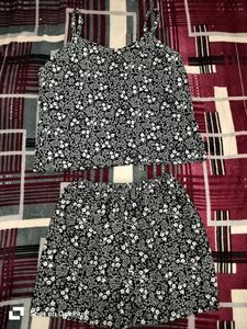 Black Flora Print Sorts And Top