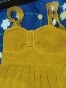 Aayu yellow swiss Dot Midi Dress