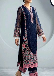Elegant Navy Blue Embroidered Suit