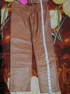 LEATHER BROWN PANTS WITH BELT