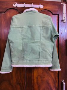 Green Sherpa Lined Denim Jacket