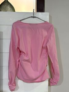 Stylish Pink Ruched Long Sleeve Top