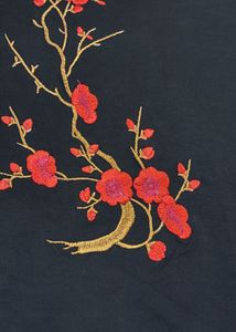 Black T-Shirt with Red Floral Embroidery